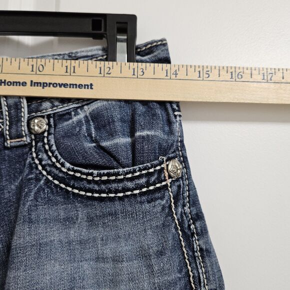 MISS ME Jeans Women's 27 (28x21.5) Blue Capri Low-Rise Rhinestone Embroidered - Picture 5 of 10